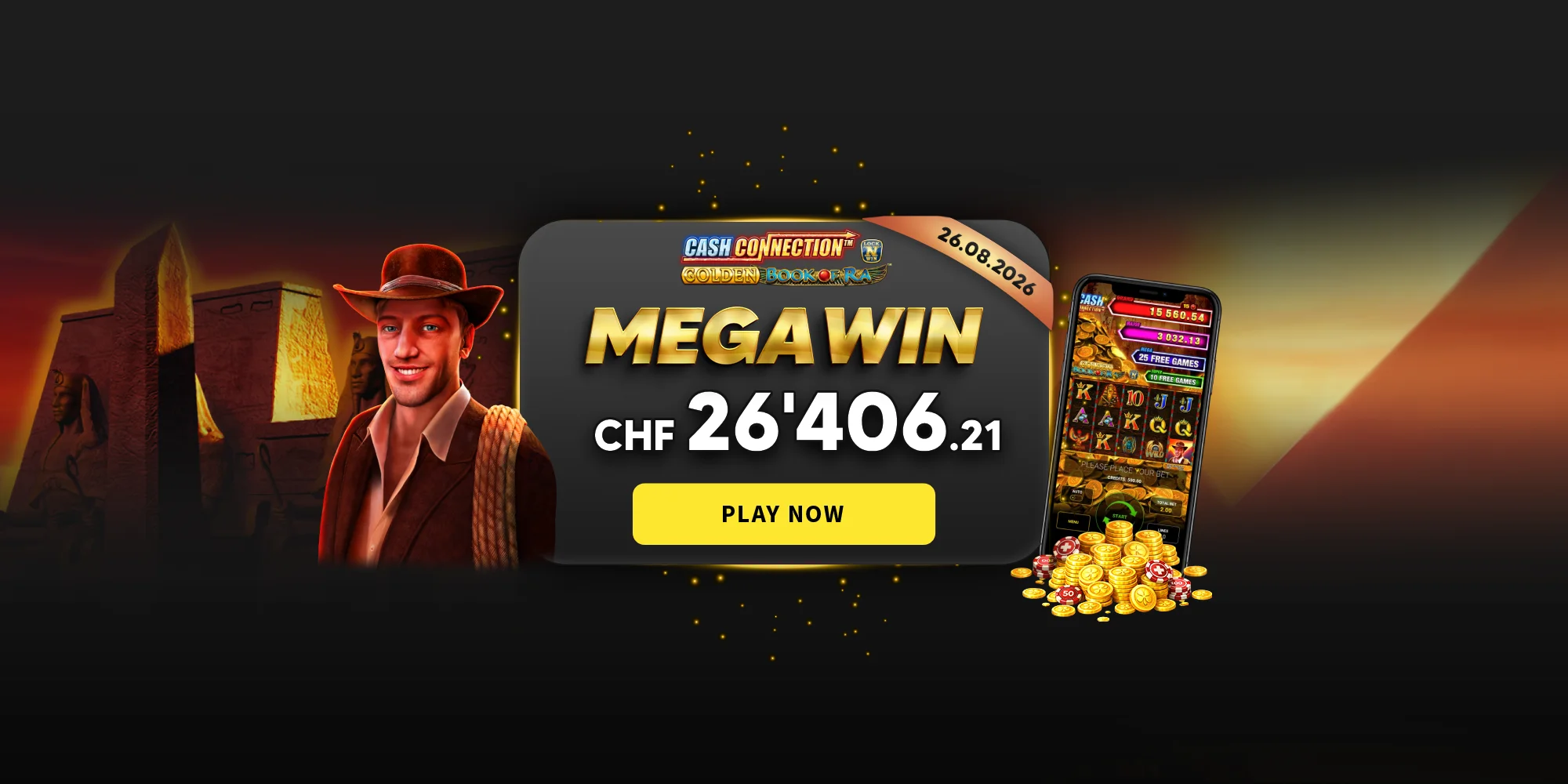 Mega Win, Cash Connection Golden Book of Ra, Greentube - swiss4win.ch