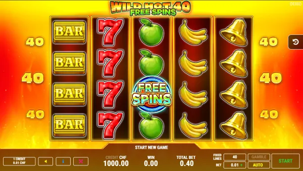 Wild Hot 40 Free Spins gameplay 1 - swiss4win.ch