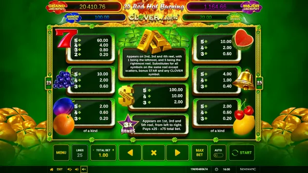 25 Red Hot Burning Clover Link gameplay 3 - swiss4win.ch