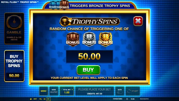 Royal Flush Trophy Spins gameplay 3 - swiss4win.ch