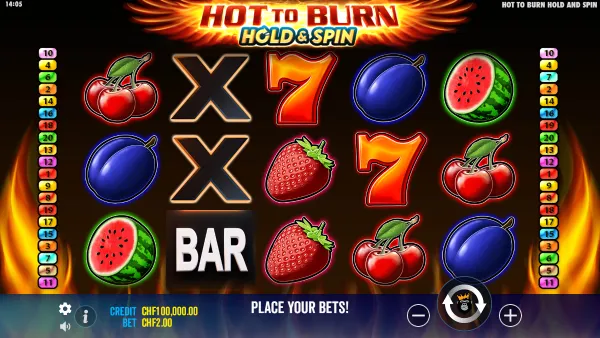 Hot to Burn Hold and Spin gameplay 1 - swiss4win.ch