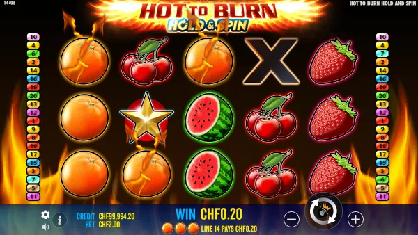 Hot to Burn Hold and Spin gameplay 2 - swiss4win.ch