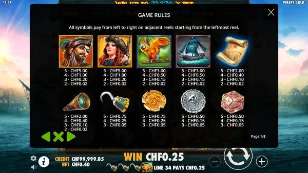 Pirate Gold gameplay 3 - swiss4win.ch
